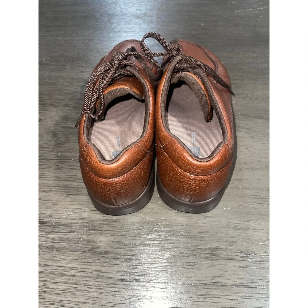 SAS Mens 10 Brown Oxford Shoes Pebbled Leather Moc Toe Walking Comfort
